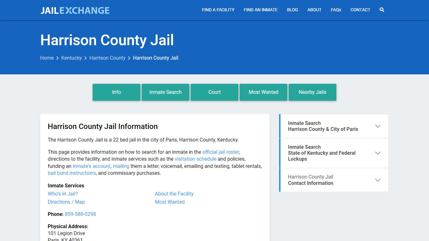 Harrison County Jail, KY Inmate Search, Information